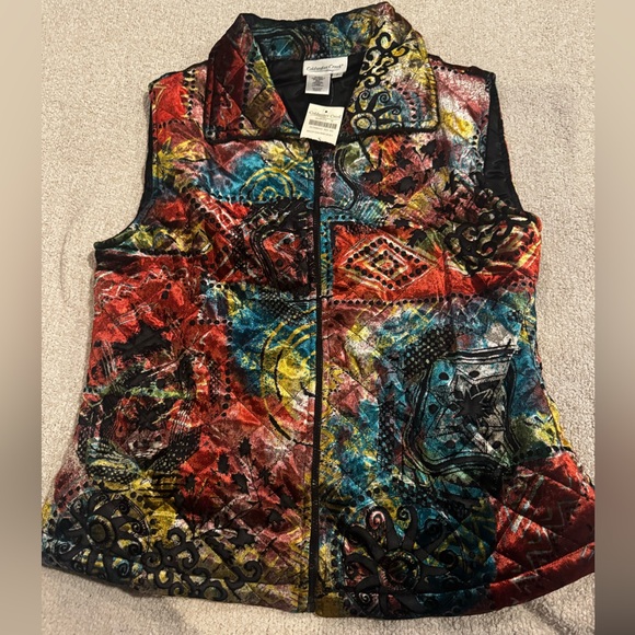 Coldwater Creek Tops - Coldwater Creek Quilted Patchwork Vest Multicolor Zip Front NWT Small